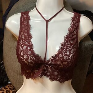 Iris Burgundy Lace Halter Bralette